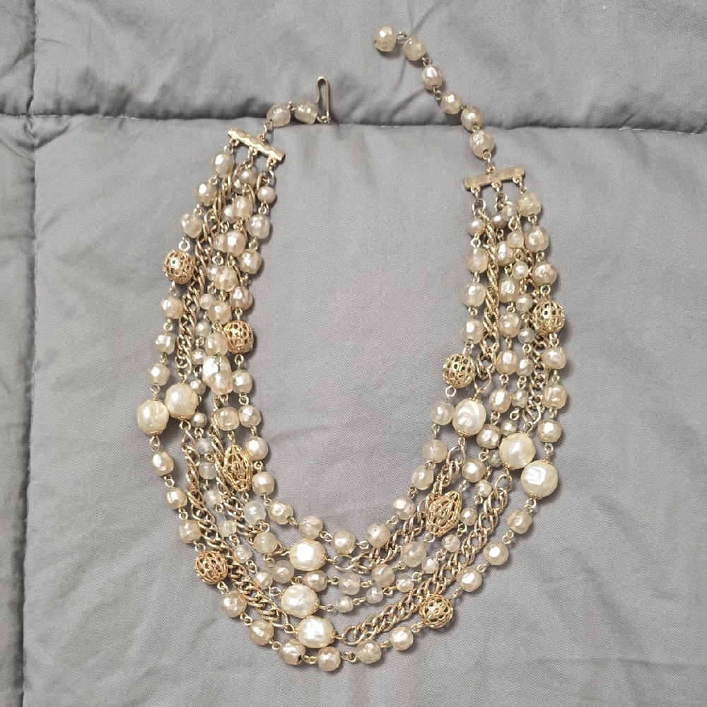 Kramer Vintage 1950's Elegant Gold and Cream Multi-Strand Necklace